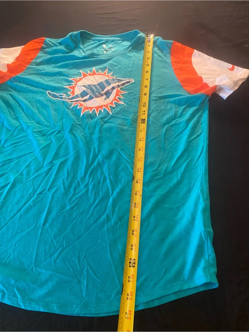 Miami Dolphins womens xl Teal Logo T-Shirt with Orange & White Sleeve Accents